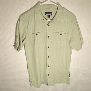 Patagonia S Hemp Organic Cotton Short Sleeve Button Up Shirt Green Outdoor